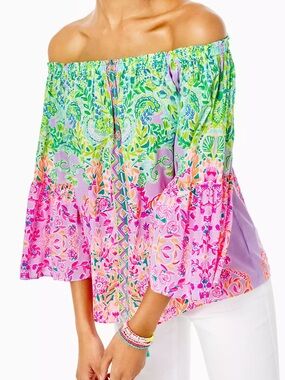 LILLY PULITZER Nevie Off-the-shoulder Top In Multi Sunshine Vibes